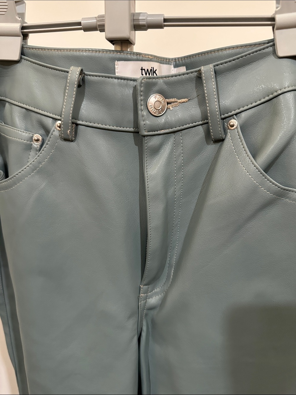 twik Dusty Blue Vegan Leather High-Rise Pants